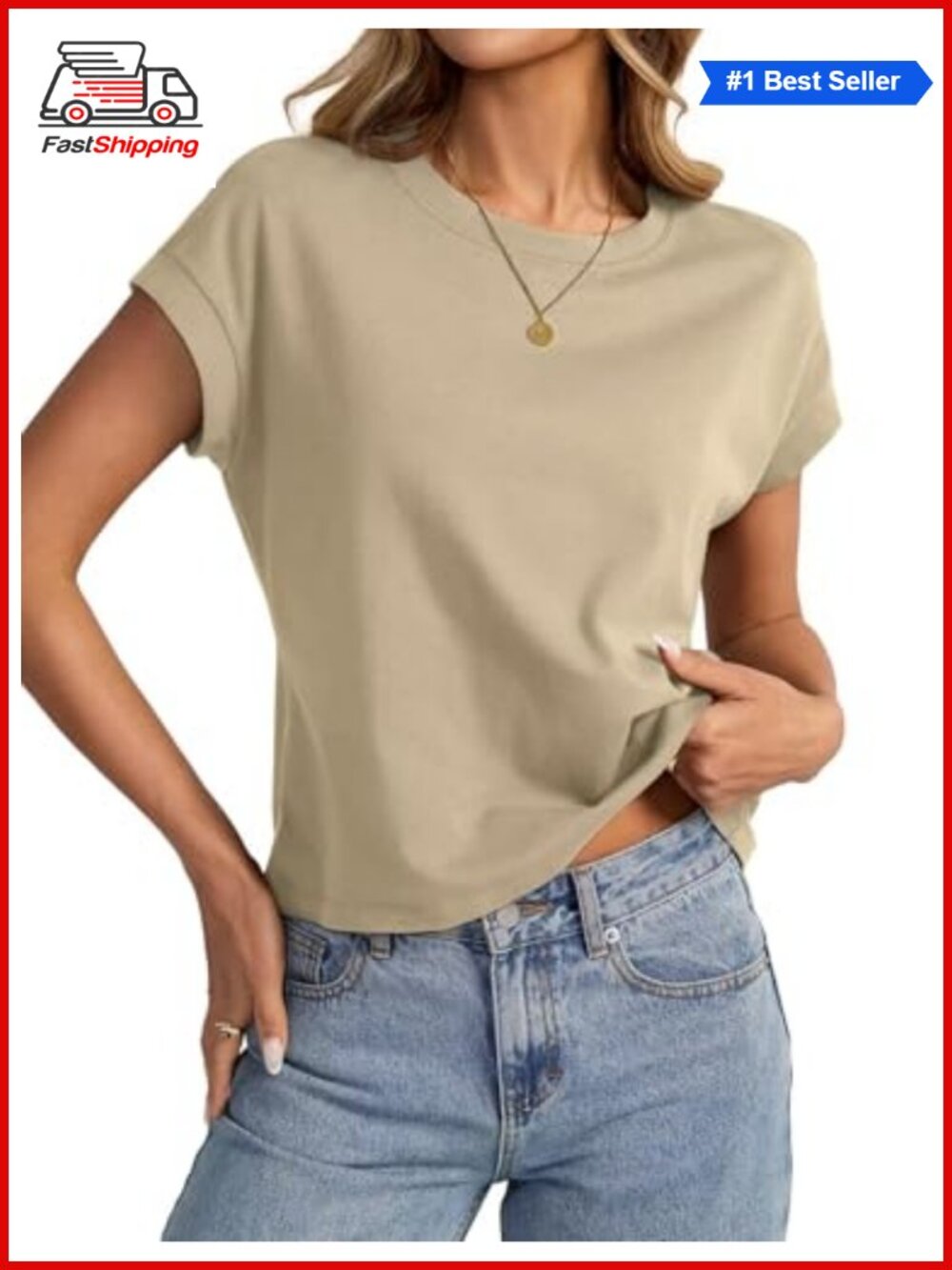 ✨ Womens Cotton Crop Top Loose Fit Crewneck Cap Sleeve Summer Tee